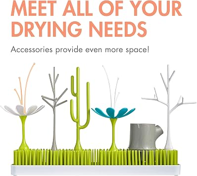 Boon Grass Countertop Drying Rack Bundle - Includes Grass, Stem, and Twig - Capacity for 4 Baby Bottles and Baby Accessories - Baby Bottle-Feeding Supplies - 9.5 x 9.5 x 3