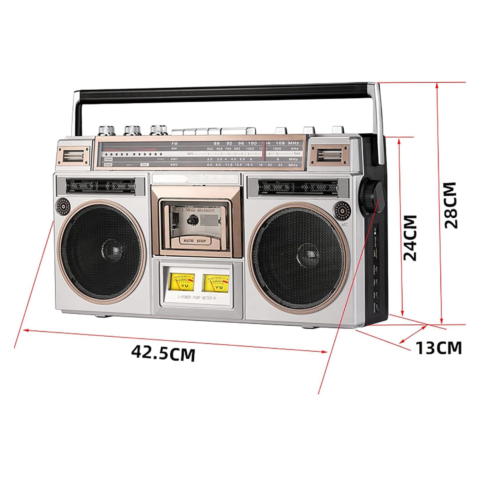 Draagbare Boombox CD-speler, cassettespeler, radio, klassieke jaren 80-stijl retro Bluetooth-cassetterecorder en AM/FM-radioluidspreker, cassetterecorder for familiebijeenkomsten, reizen (Color : Blu