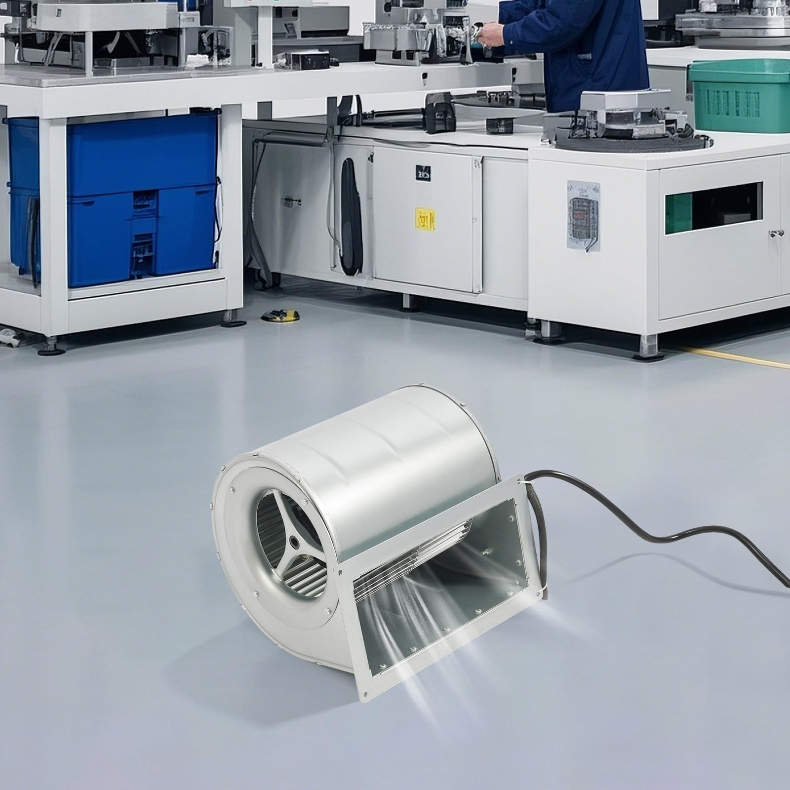 Ventola centrifuga 150 W, doppia entrata, 1300 giri/min, 840 m³/h, volume d'aria, 60 dB, acciaio zincato, per ventilazione, aspirazione polvere, raffreddamento, 220 V, con fori preforati