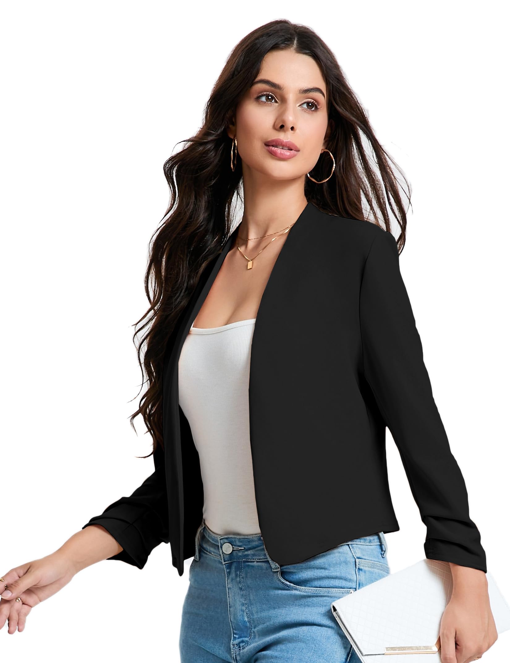 Kurzblazer Damen Festlich 3/4-Ärmel Blazer Damen Elegant Anzugjacke für Casual Offene