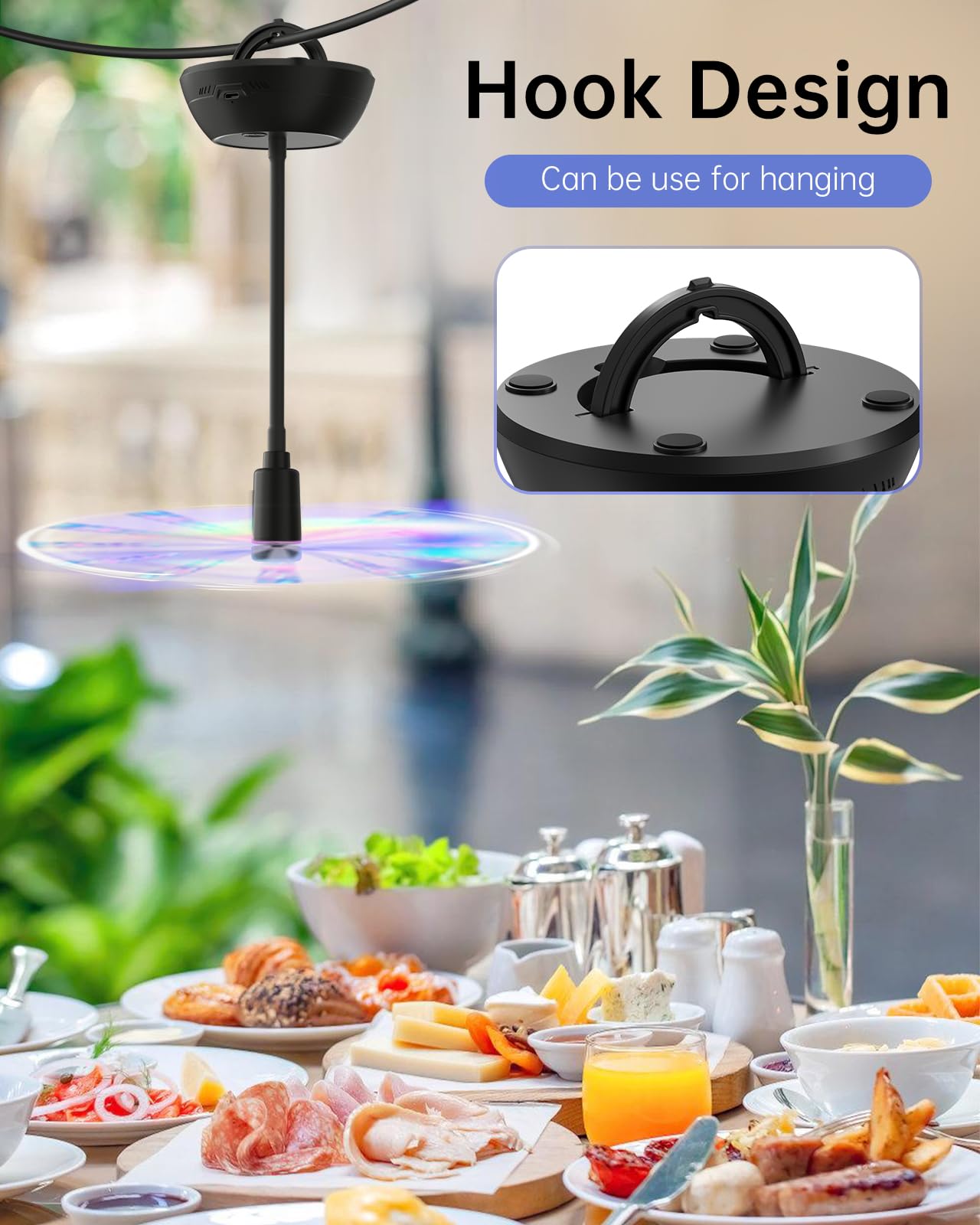 4 ventiladores de alimentos para mesa, ventiladores de mesa portátiles recargables de 2000 mAh con cuchillas holográficas y cuello de ganso de 360°, giratorio de comida de mesa silencioso 4