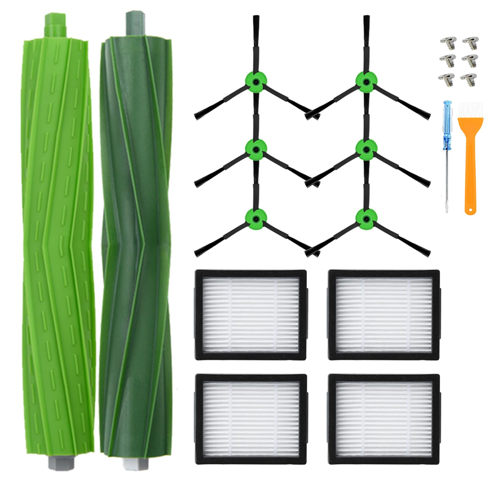 LOVECO Pack de Accesorios compatible para iRobot Roomba Series E/I/J i7 i7+ j7 j7+ E5 E6 E7 i8 i6 i5 i4 i3 i2 i1 j8 j6 j5 and Plus Version, 2 Cepillos de Goma, 4 Filtro, 6 Cepillos Laterale