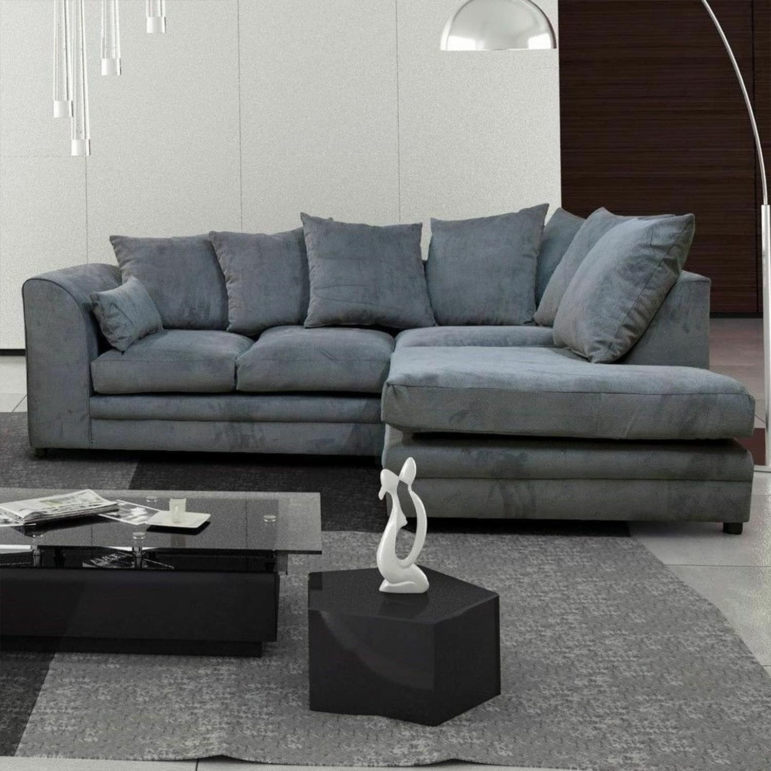 Casper Chenille Grey Fabric Corner Sofa 3 to 4 Seater Sofa (Grey, Right