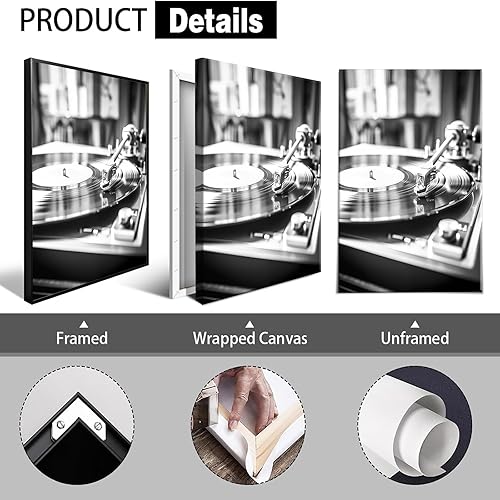 Miniatura 2 de Dcvjiy Póster de tocadiscos de vinilo vintage, lienzo blanco y negro, arte de pared, fotografía, estética, impresiones para el hogar, dormitorio,