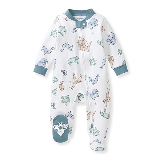 Burt's Bees Baby Boys Sleep and Play PJs, 100% Organic Cotton One-Piece Zip Front Romper Jumpsuit Pajamas