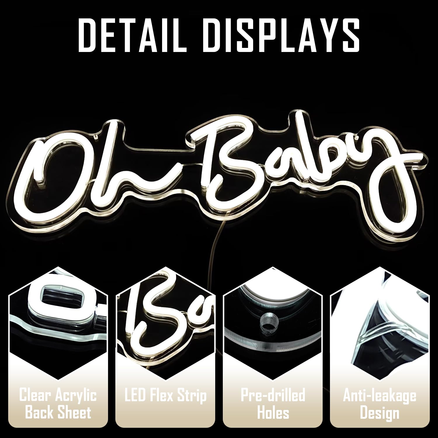Oh Baby Neon Sign for Wall Decor Dimmable Reusable Oh Babe Led