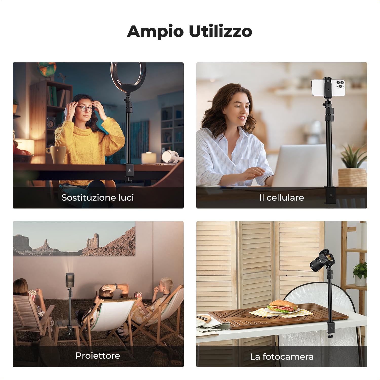 K&F CONCEPT 37-102 cm regolabile Supporto da tavolo w/attacco 1/4'',2 pz. | testa sferica 360° rimovibile, adatto per fotocamera, smartphone, luce ad anello, streaming e riprese video,TD01