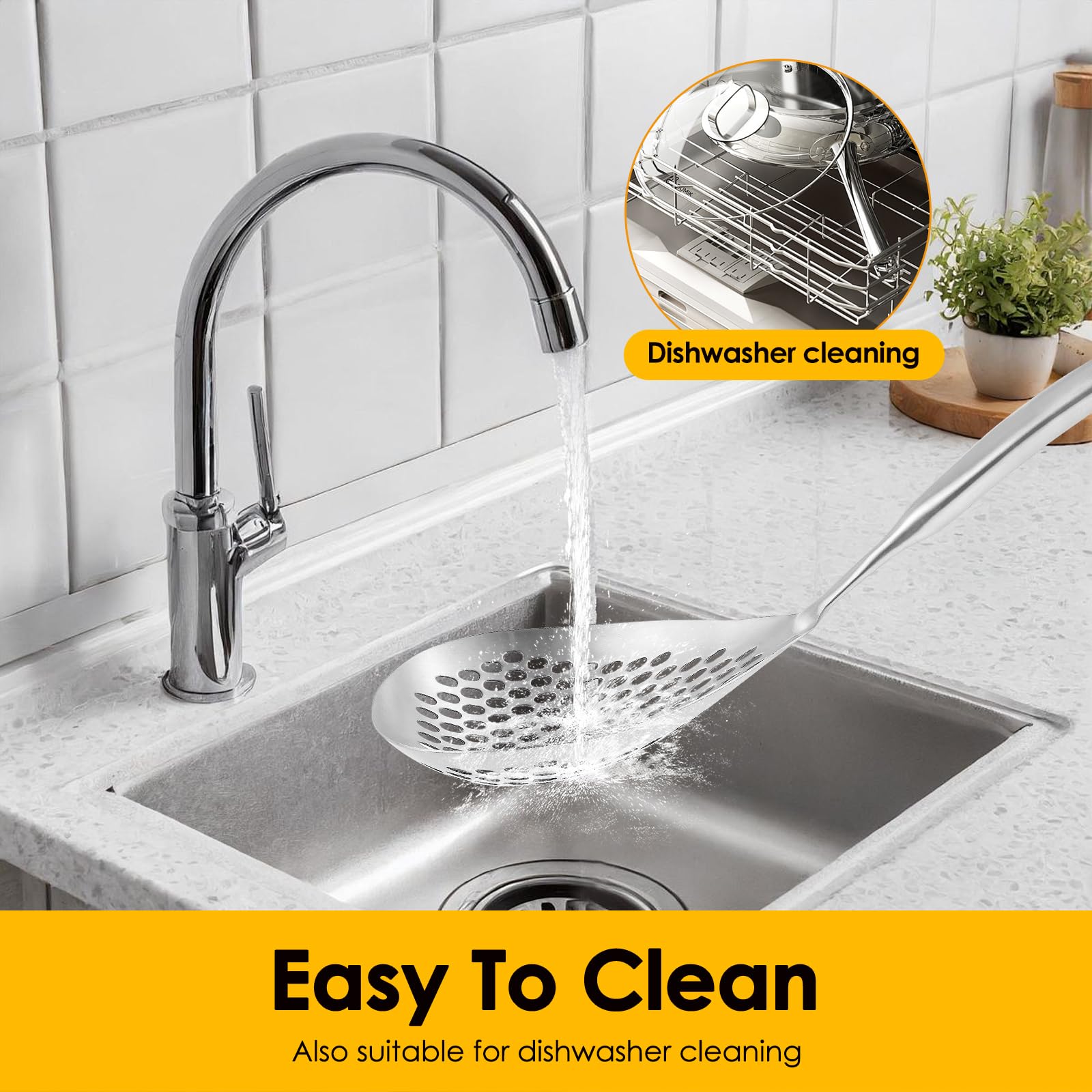 Skimmer Slotted Spoon Easy to Clean Solid Stainless Steel Skimmer Ladle Ergonomic Spoon Spider Strainer for Cooking Usage(silver,1)