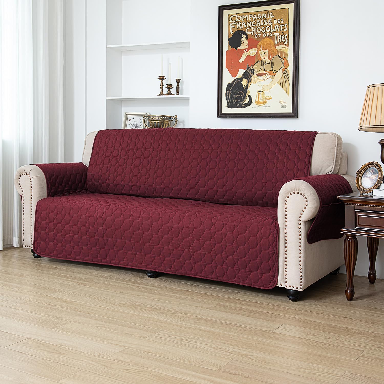 RBSC Home Sofa Slipovers Waterproof Sofa Covers for Dogs, Couch, Loveseat and Large Sofas (Burgundy, 68")