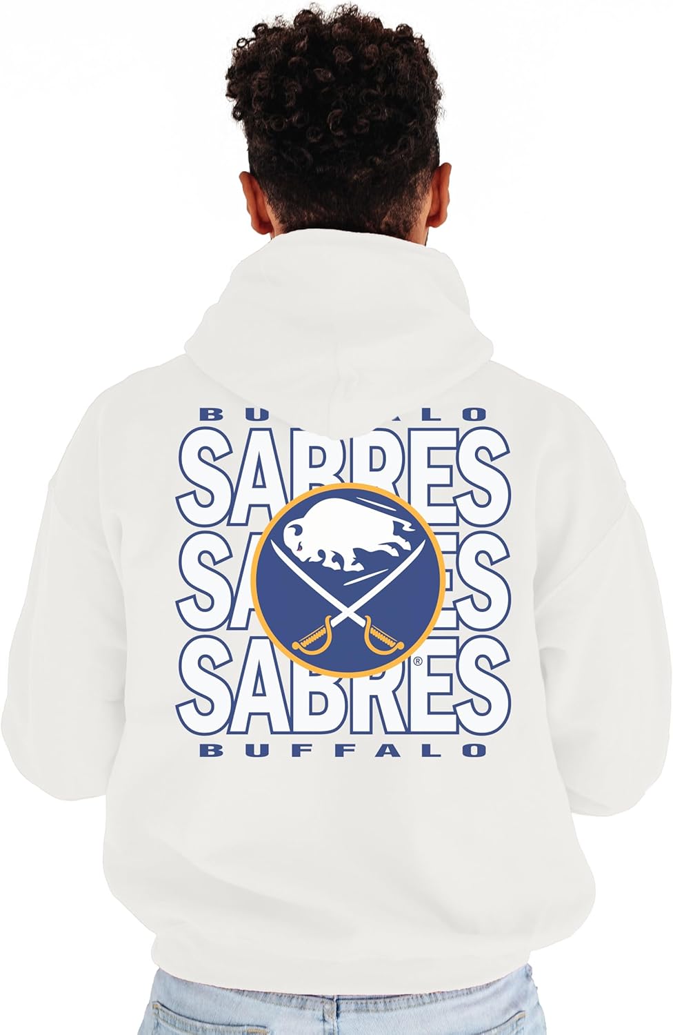 Blue 84 NHL Officially Licensed Hooded Sweatshirt Front/Back Curl White