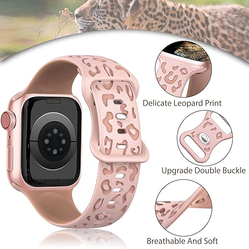 Miniatura 2 de Correa de silicona con grabado de leopardo, rosa, compatible con Apple Watch de 41401.496 in, serie 9-1, elegante y elegante correa deportiva con