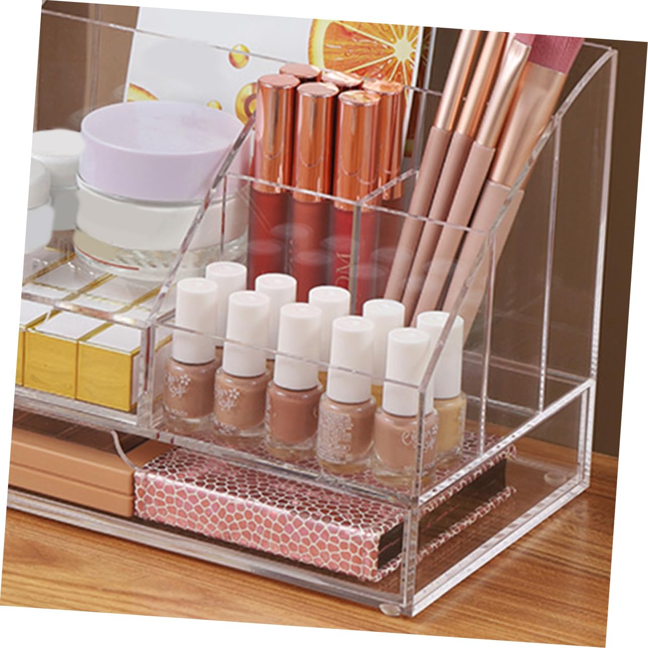 Organizador Acrílico Transparente De Escritorio con Cajones, Multiuso para Cosméticos, Joyas y Papelería, Diseño Multifunción, para Oficina y Tocador, Caja De Almacenamiento Apilable