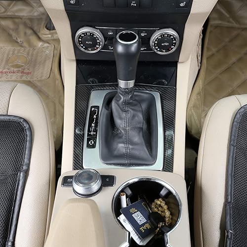 Miniatura 3 de YIWANG Adhesivo decorativo de marco de palanca de cambios de consola central ABS estilo fibra de carbono para Mercedes Benz Clase C W204 C180 C200