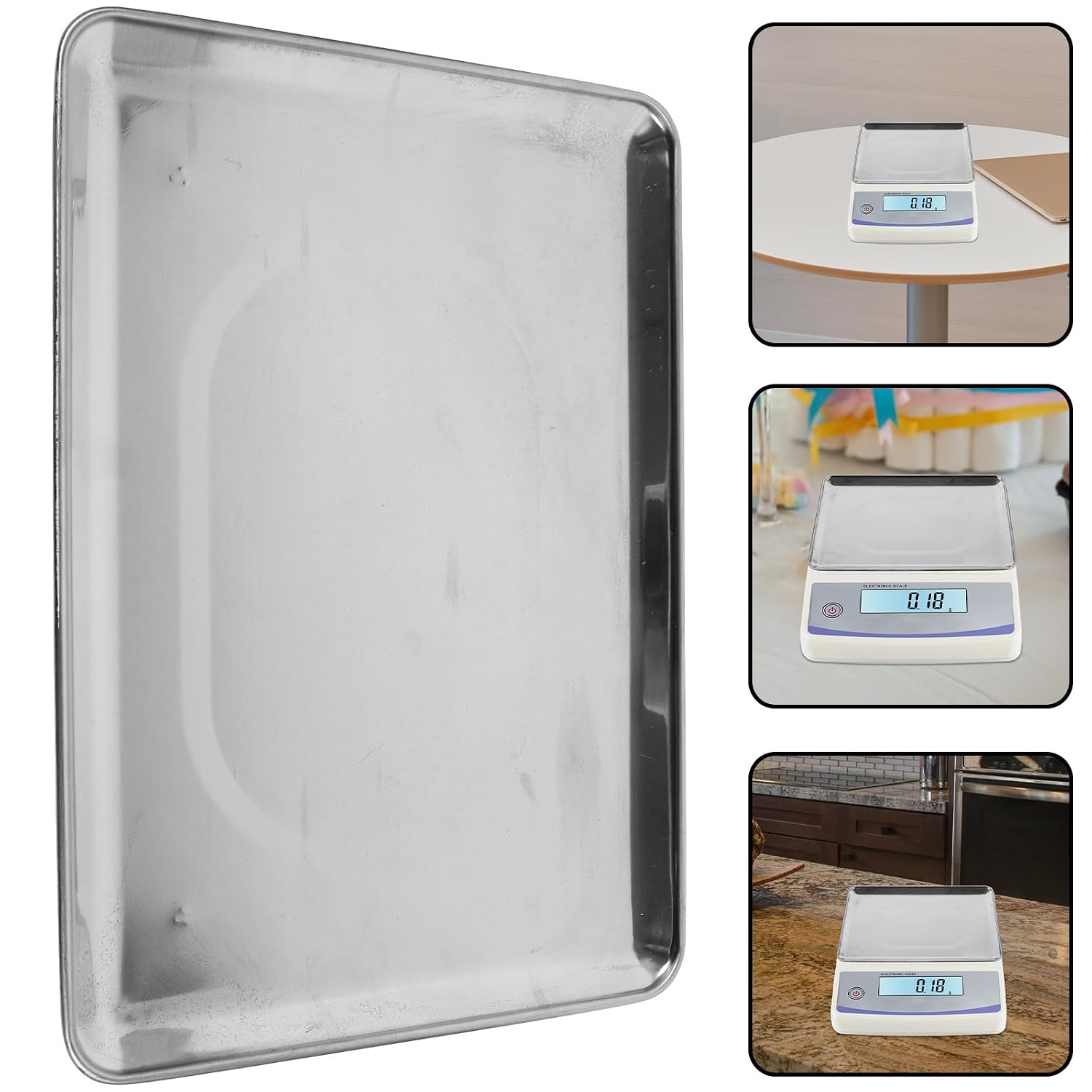Cabilock Electronic Scale Tray 30kg Steel Weighing Pan with Plastic Feet 15x24mm Hole Distance Universal Digital Scale Accessory for Kitchen and Industrial Use