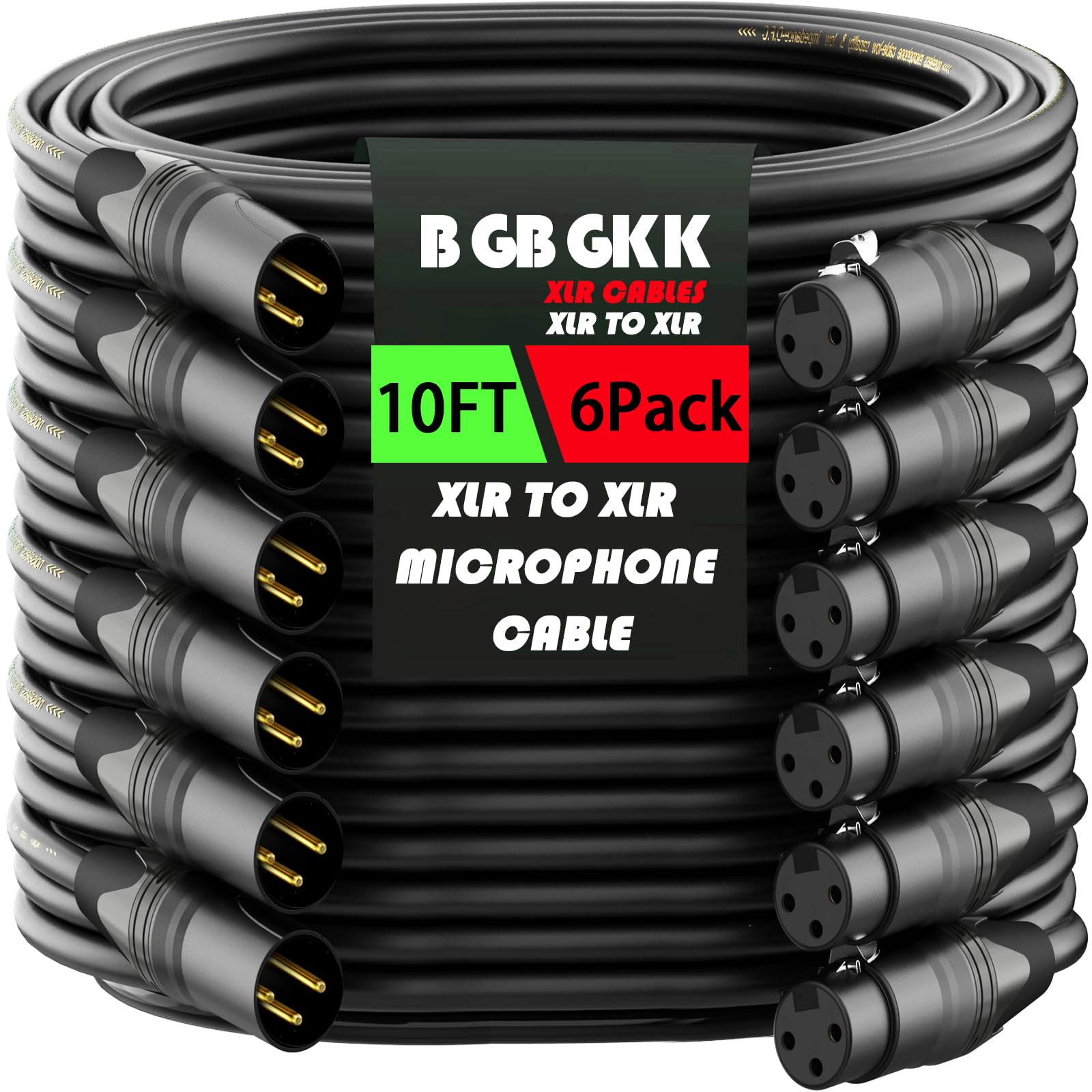 DXM Cables 10ft 6 Pack, Professional XLR Microphone Cable Male to Female, Gold-Plated 3-pin XLR Speaker Cable Balanced Mic Cable, Black