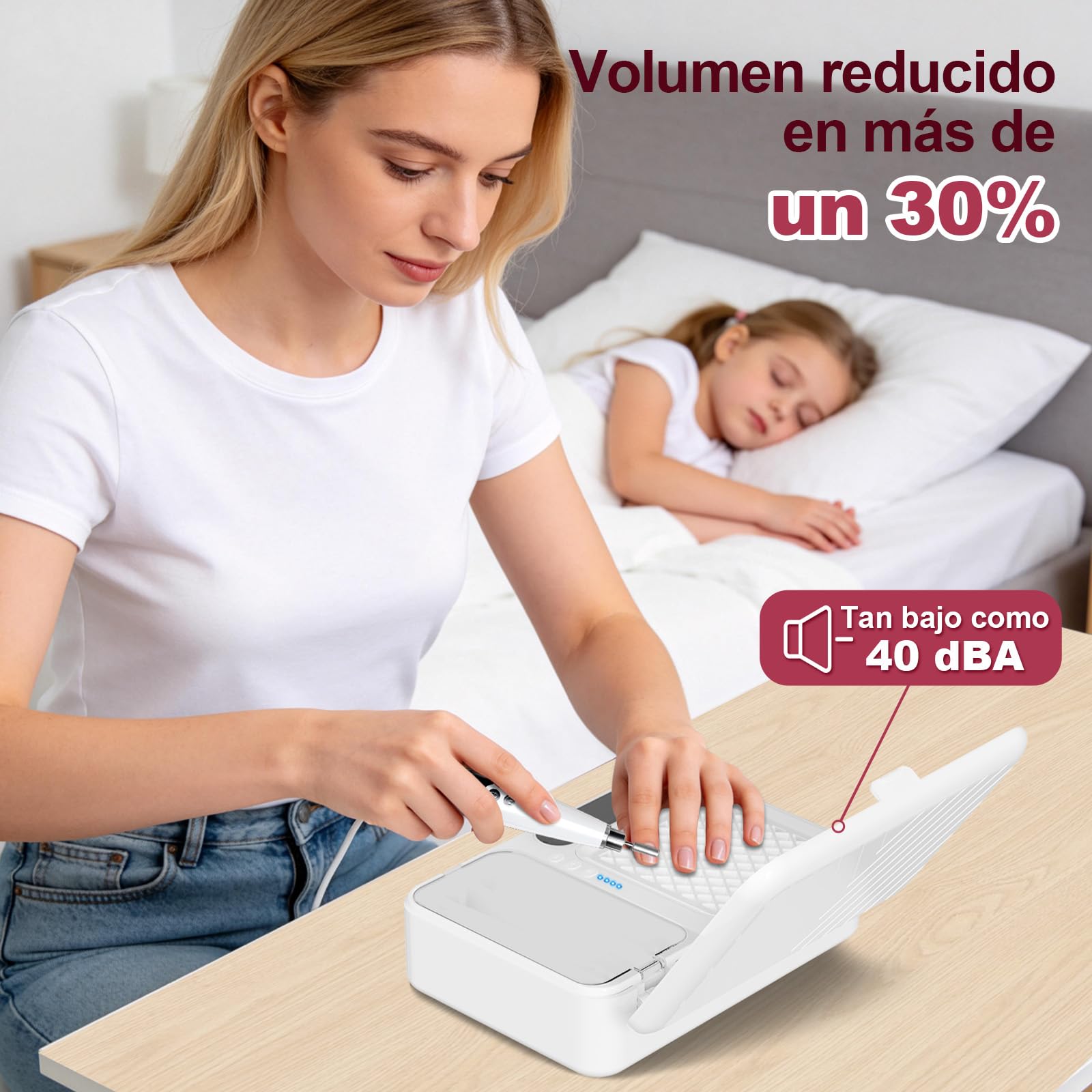 Aspirador uñas 2 en 1, 16 pcs, inalámbrico, 4000mAh | Succión 4 niveles, 99% polvo, manicura pro, silencioso