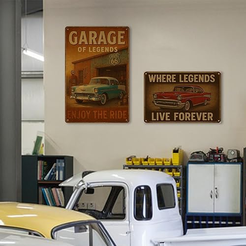 Miniatura 5 de Timeless Rides - Letrero de metal clásico vintage para automóvil, con texto en inglés "Where Legends Live Forever", arte de pared retro, aluminio