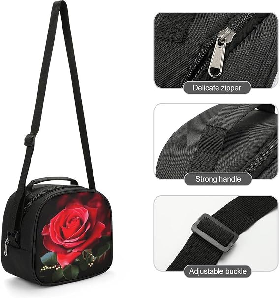 Cute Lunch Box for Men Women,Rose Flower Reusable Insulated Lunch Bag Cooler for Work Picnic Or Travel