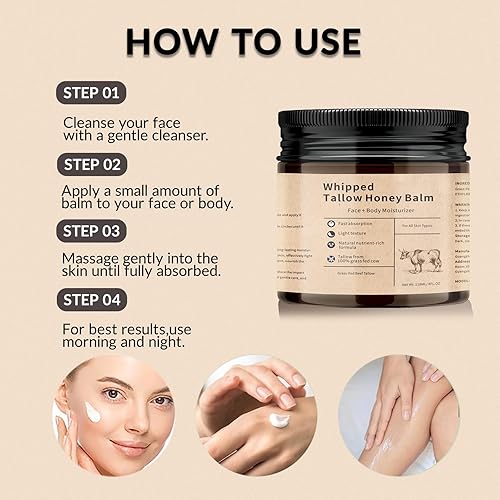 Miniatura 4 de Sarga de carne 100% alimentada con pasto para piel, sebo y bálsamo de miel, sarga de carne para cara y cuerpo, crema de sarga de absorción rápida,