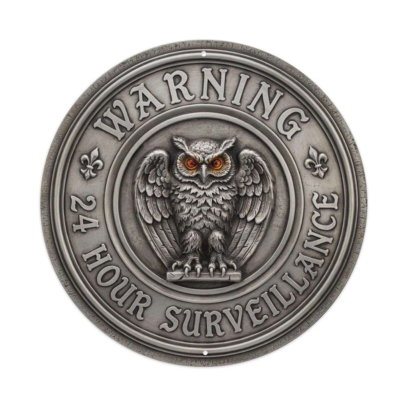 Owl Gargoyle 3D Pewter 24 Hour Metal Tin Sign Plaque