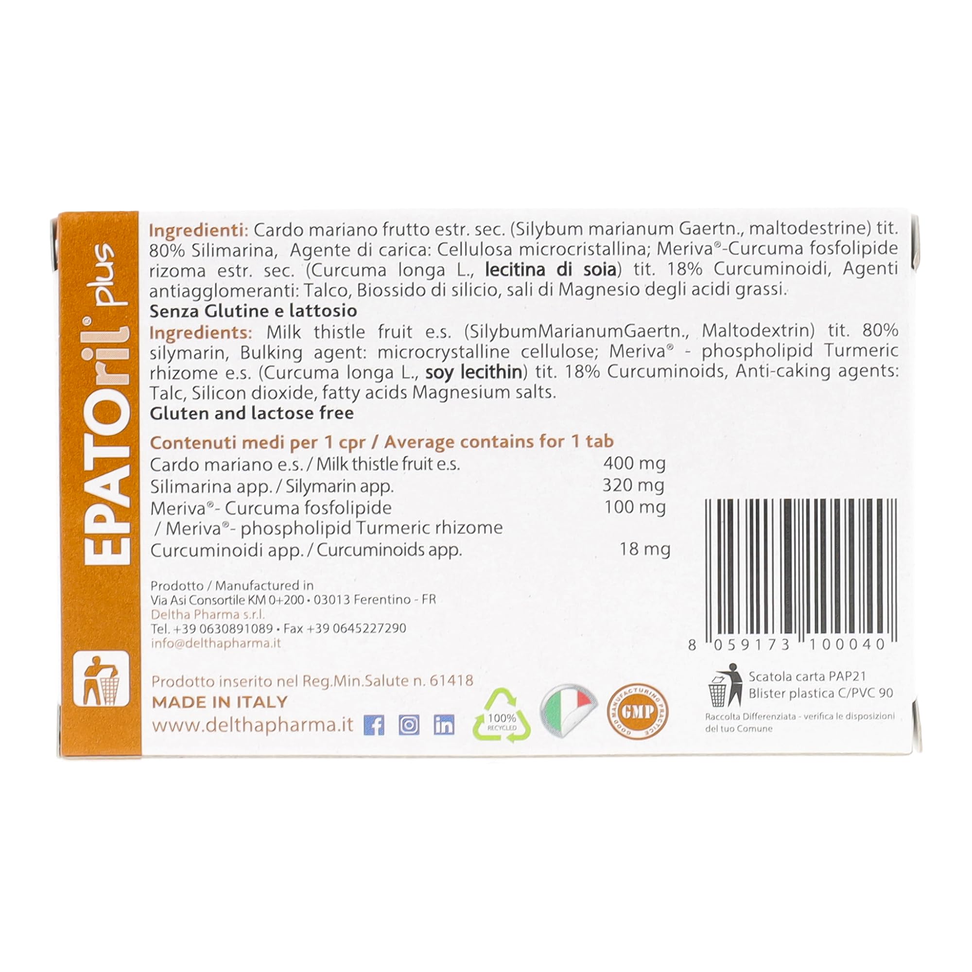 Deltha Pharma - Epatoril Plus Integratore per il Fegato 30 Compresse - 932677368