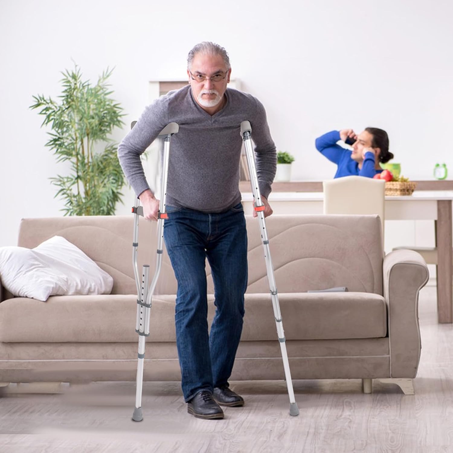 Folding Aluminum Under Arm Crutches, Pair of Lightweight Crutches for Adults and Teenager 4'7" to 6'7", Walking Aid for Reliable Balance with Underarm Pads, 300 lb. Weight Capacity