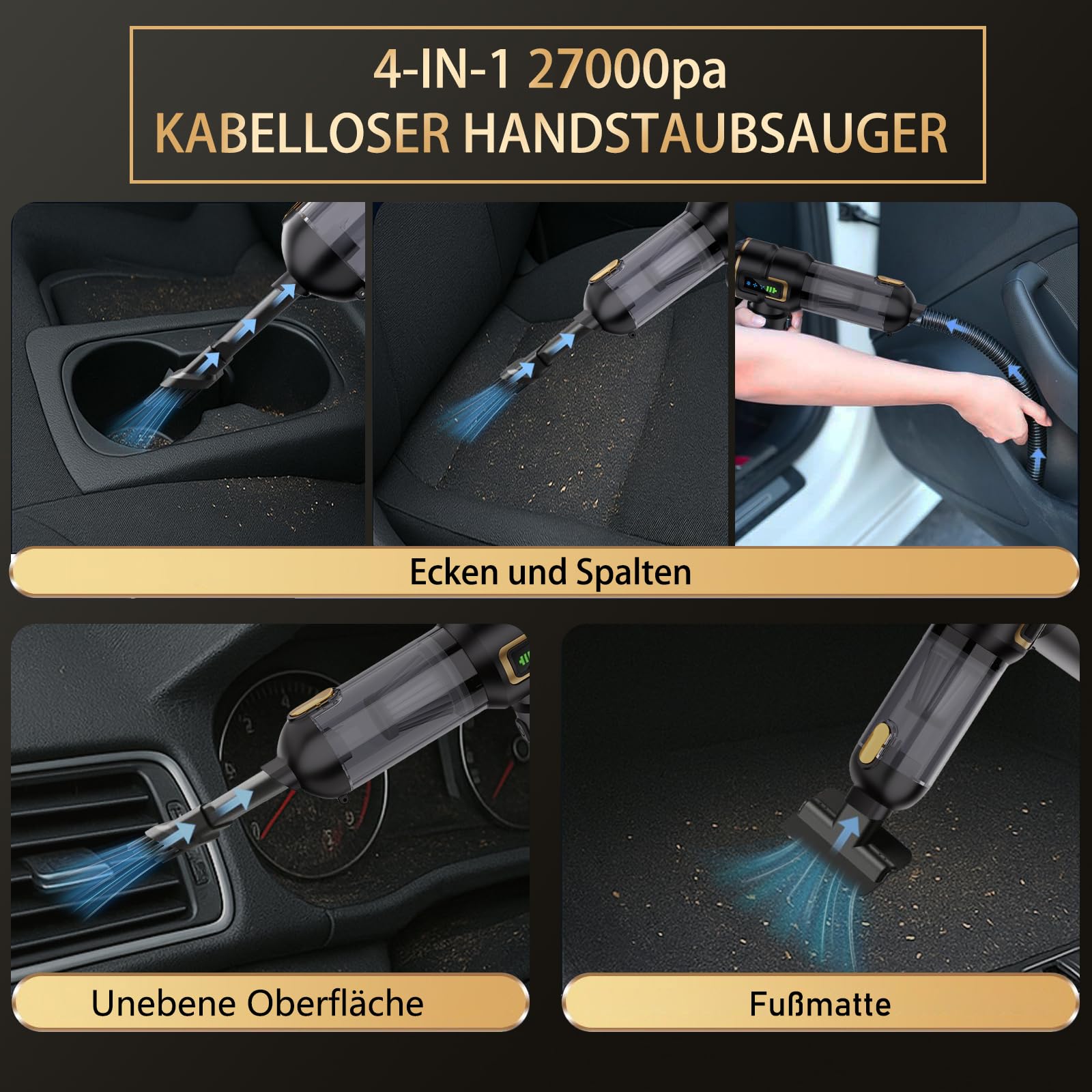 Handstaubsauger Akku 27000Pa Kabellos Mini Staubsauger 220000 U/min Elektrische Staubgebläse für Auto
