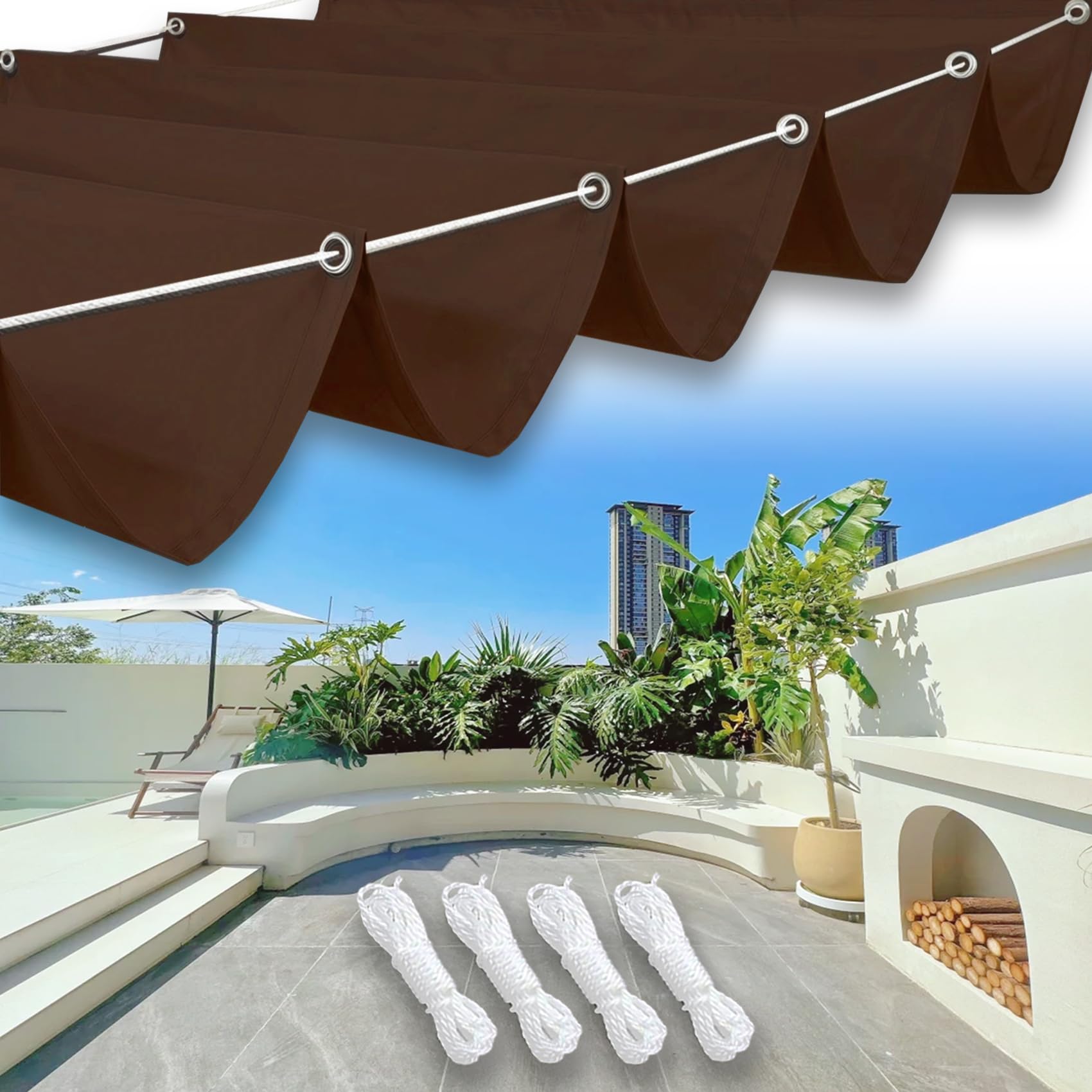 Voile d'ombrage indéchirable et rétractable 1x8.5m pour protection solaire