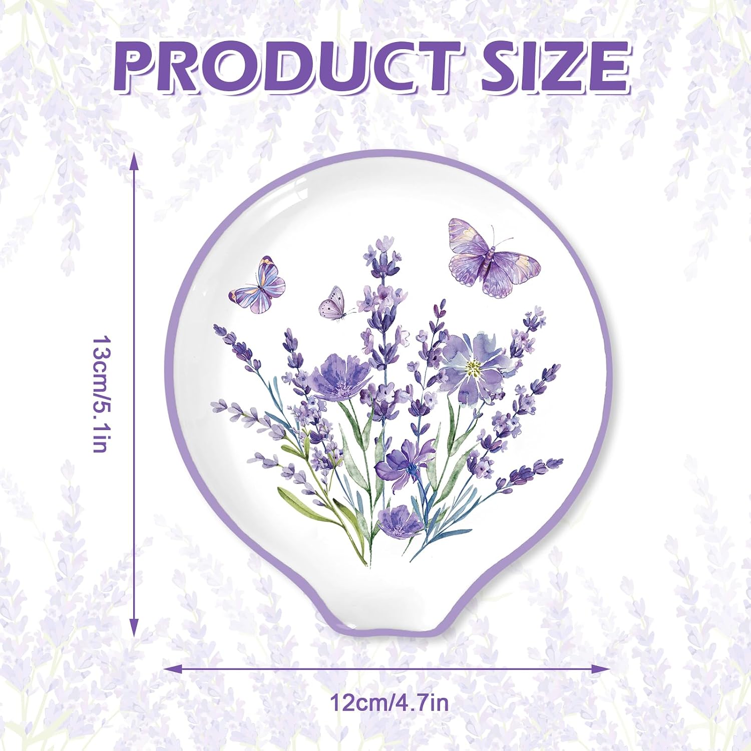 JarThenaAMCS 4.7inch Lavender Spoon Rest Small Watercolor Purple Floral Butterfly Coffee Spoon Holder for Bar Coffee Station Accessories