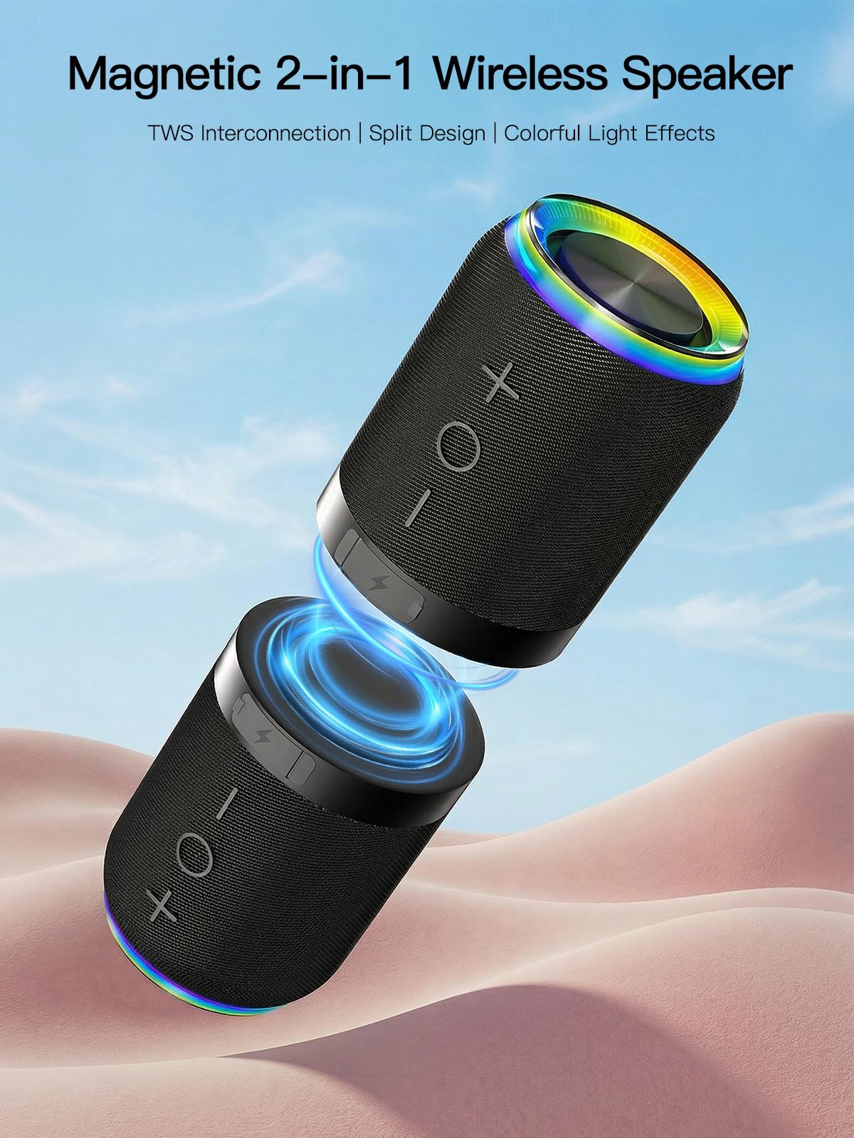 Aoacions 2 in 1 Magnetic Splittable Bluetooth Speaker, Portable Waterproof Split Wireless Speaker Bluetooth V5.4 with 20W Loud Stereo Sound, Wireless Pairing for Home, Outdoor or Travel — view 6