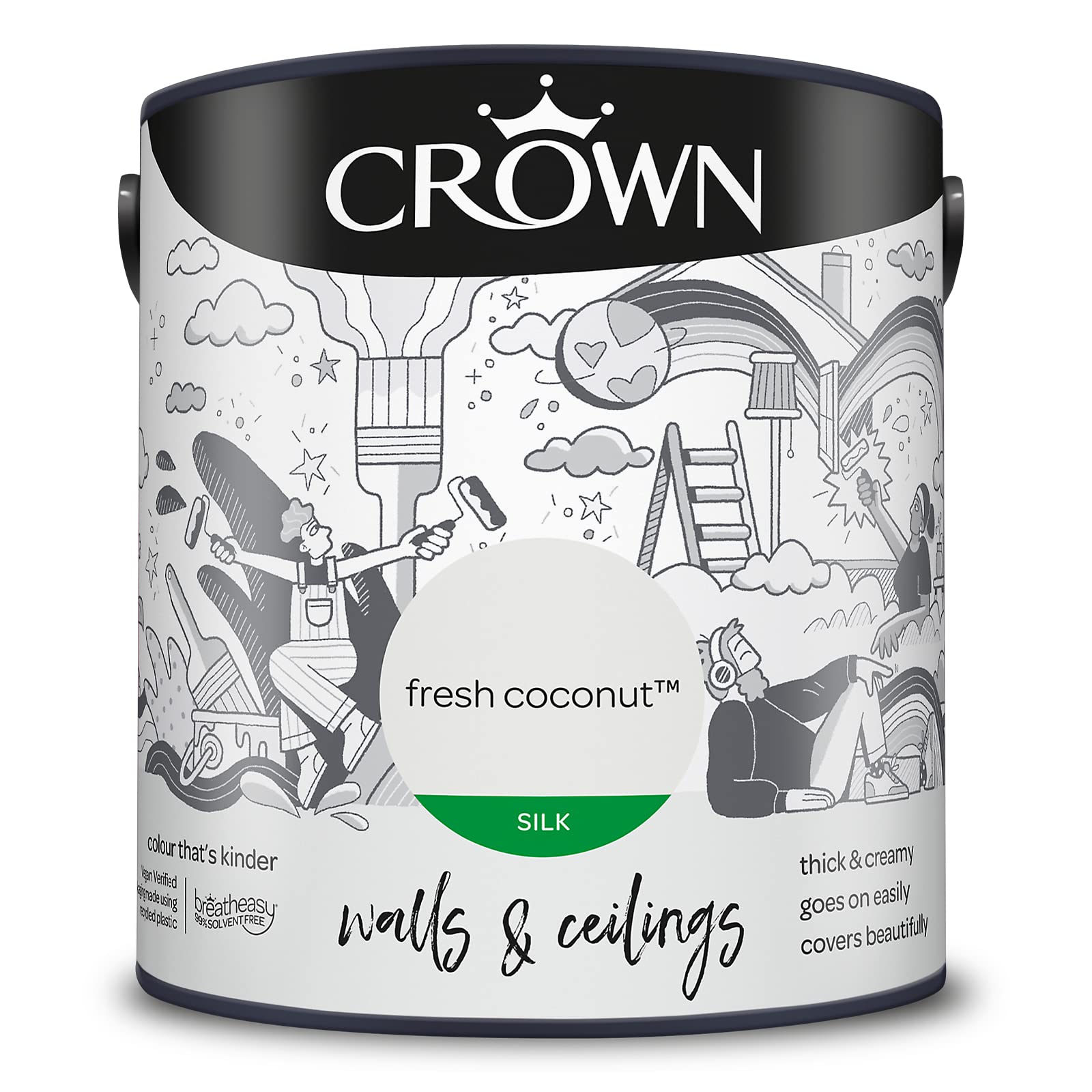 Crown Fresh Coconut 2.5L Breatheasy Silk Emulsion Paint For Walls & Ceilings
