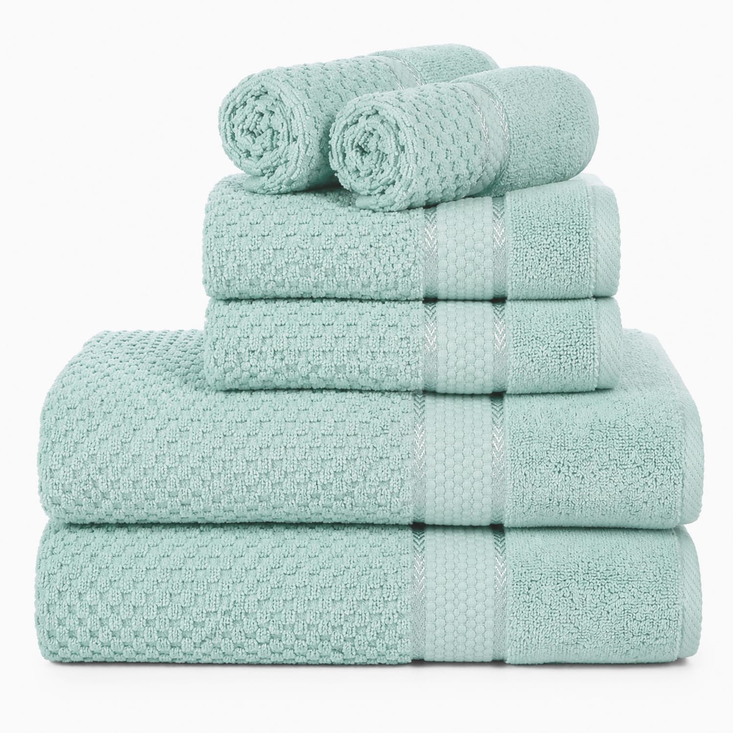 Ample Decor Bathroom Towel Set of 6-2 Bath Towel, 2 Hand Towel, 2 Wash Cloths - Ideal for Gifting, Hotel, Gym, Spa - Mint Green