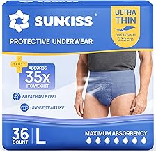 SUNKISS Ultra Fine Couche Adulte Homme Slips Jetables Sous-Vêtements Absorbants Absorption Rapide Fuites Urinaires Incontinence Modérée Taille L Bleu 36 Unités