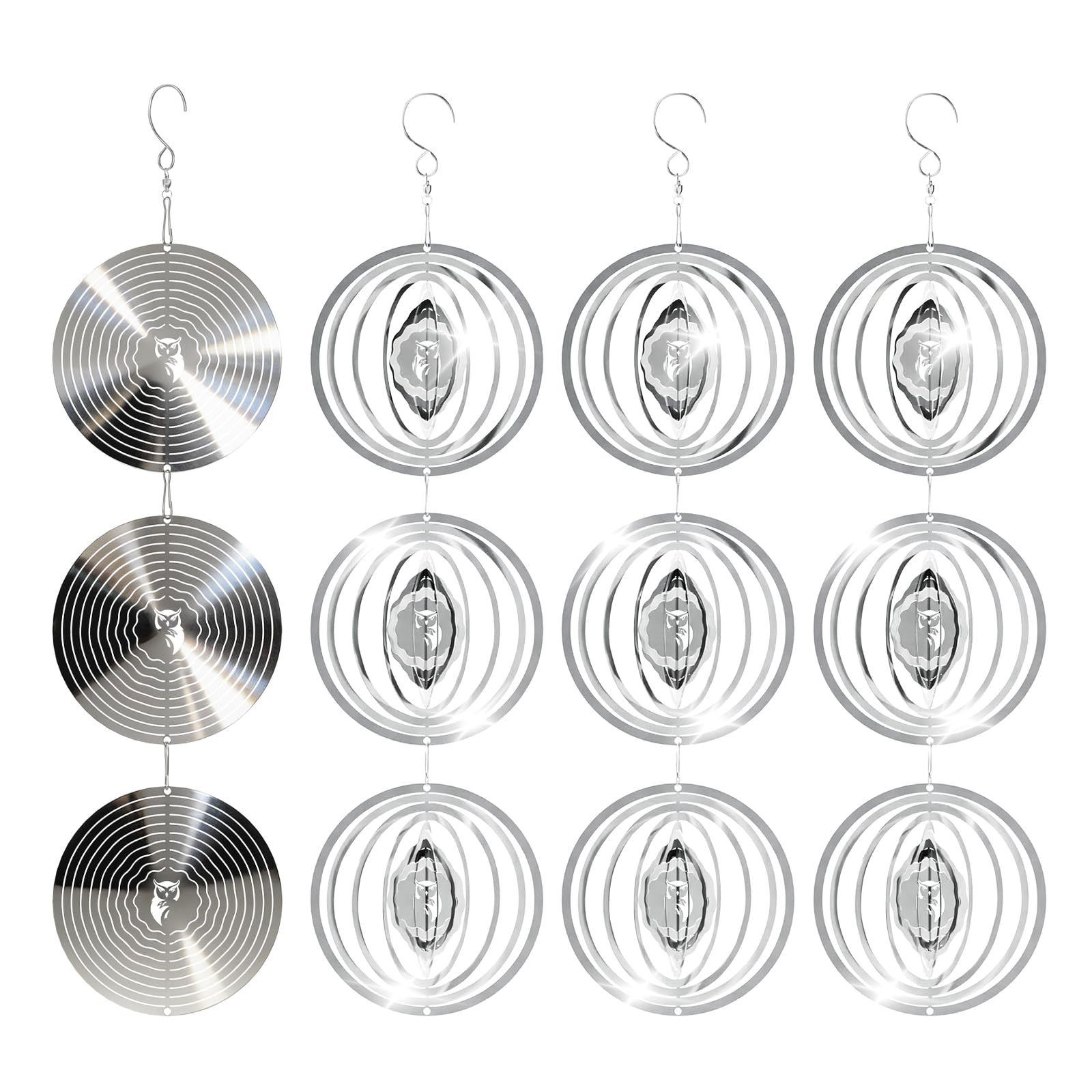 OFFO Round Stainless Steel Bird Deterrents, 4 Pack Stainless Steel Reflective Scare Strips (3 Strands Each), Mirror Finish Visual Repellent for Pigeons & Seagulls in Garden, Patio, Bright Silver