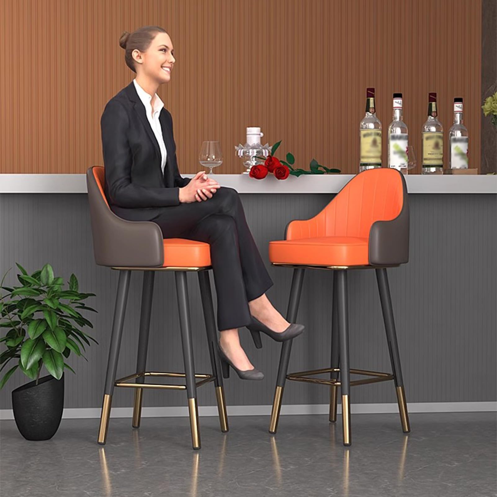 Set di 2 sgabelli da bar girevoli in pelle PU, sedie con supporto posteriore, eleganti sgabelli da cucina a isola per casa, bar e sala da pranzo