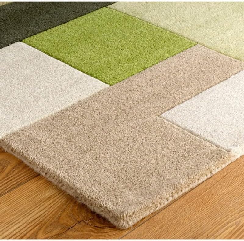 Hand-Tufted Premium Wool Modern Block Pattern Area Rug – Soft, Durable & Elegant Floor Carpet for Living Room, Bedroom, Dining Room Decor 9 x 12 Ft Green