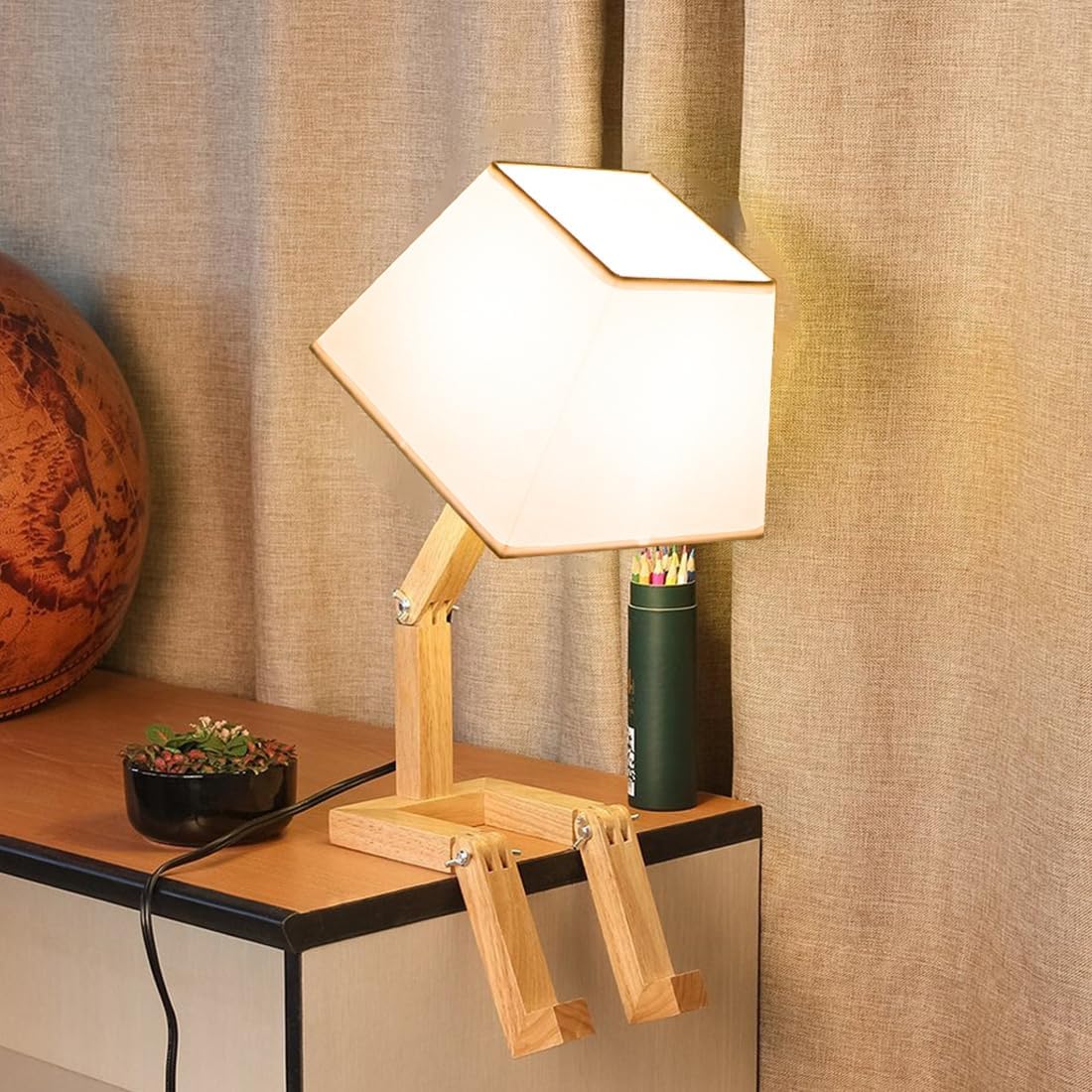 Cute Desk Lamp, Dimmable Robot Table Lamps, Wood Bahrain