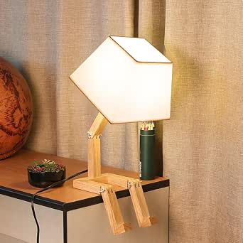 MUMENG Dimmable Robot Wood Desk Lamp