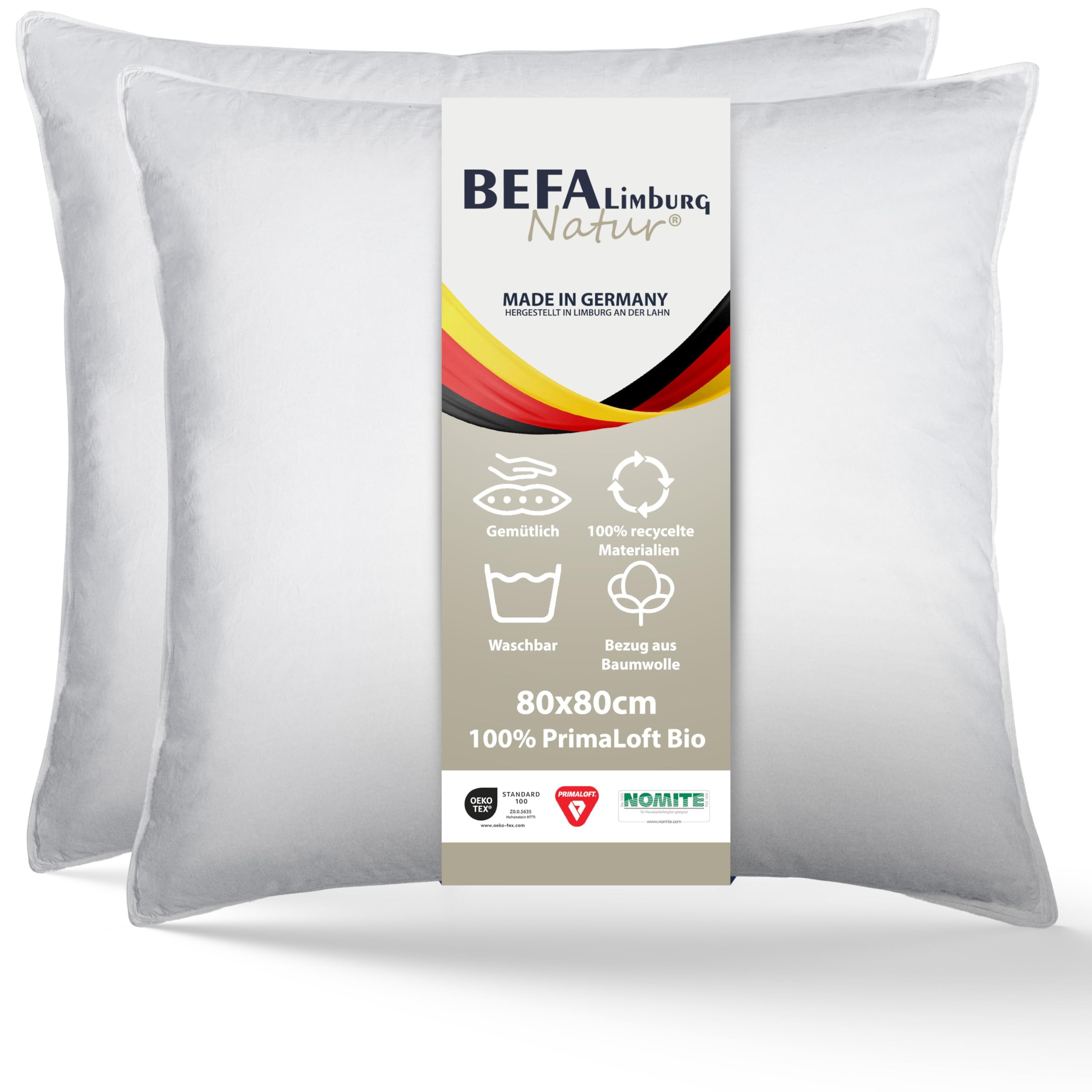 BEFA NATUR Almohada de Plumas 80x80 cm – Algodón Fabricado en Alemania