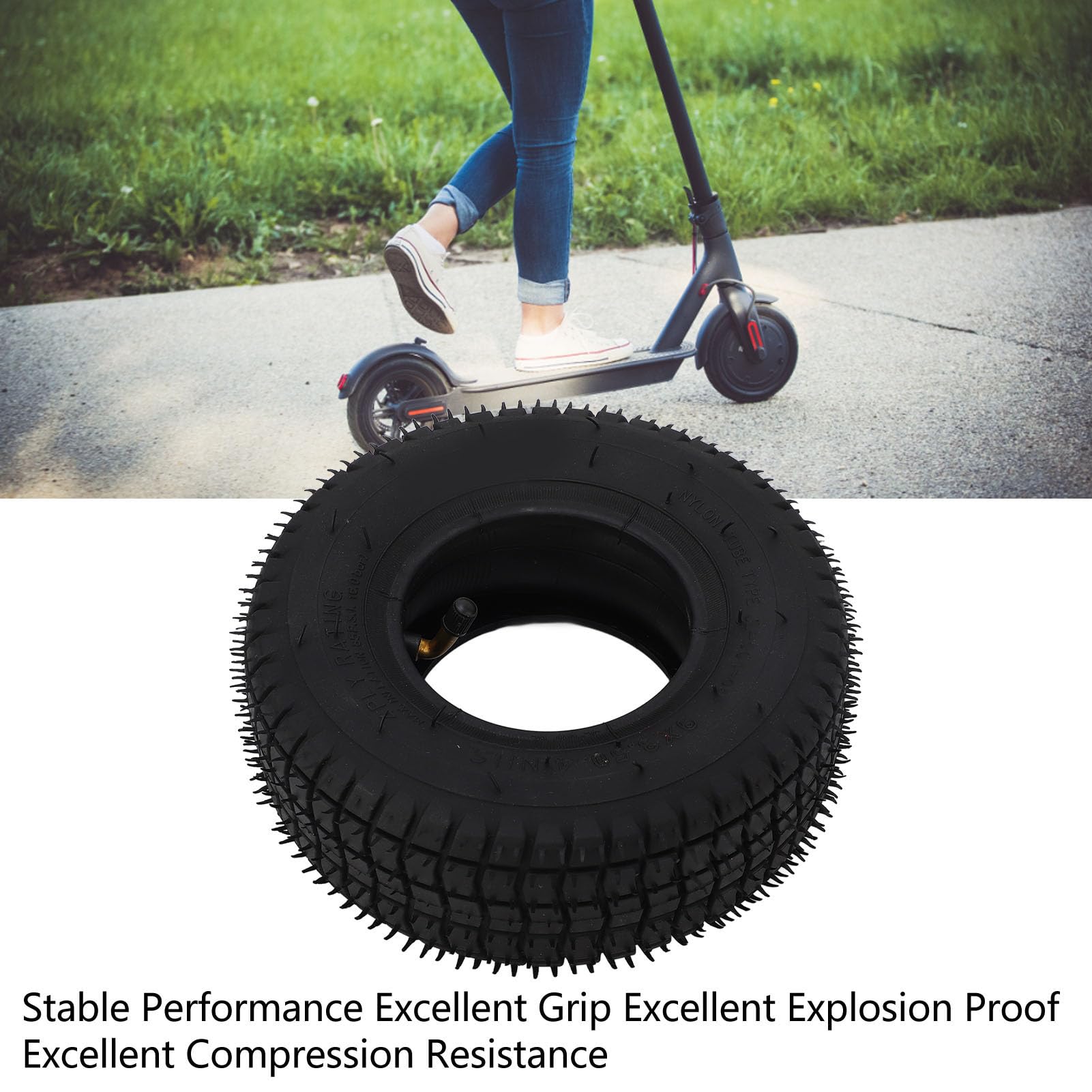 HERCHR Pneu pour Trottinette électrique, 9x3.50 4 pneus et Chambre à air avec Valve coudée antidérapant Auto-équilibré Extensible Roues de Rechange Tout-Terrain pour trottinettes et Mini-Motos