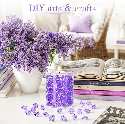 Miniatura 3 de DomeStar - Piedras de hielo falsas y trituradas, 150 unidades de cubos de hielo de plástico acrílico, moradas, con diamantes de imitación, para