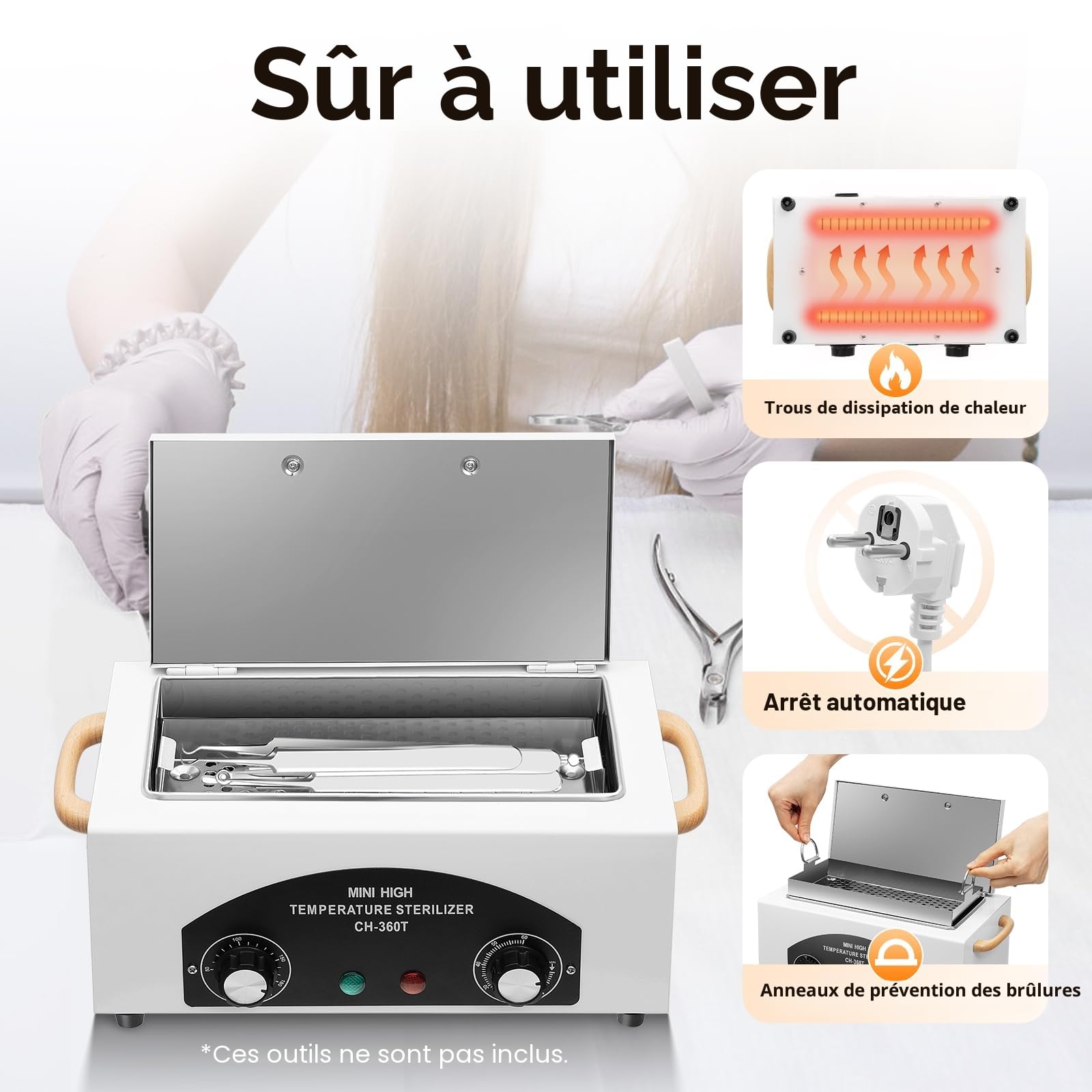 Stérilisateur à air chaud 300 W - Stérilisation studio cosmétique pédicure tatouage ongles avec minuterie et voyant lumineux pour salon de coiffure