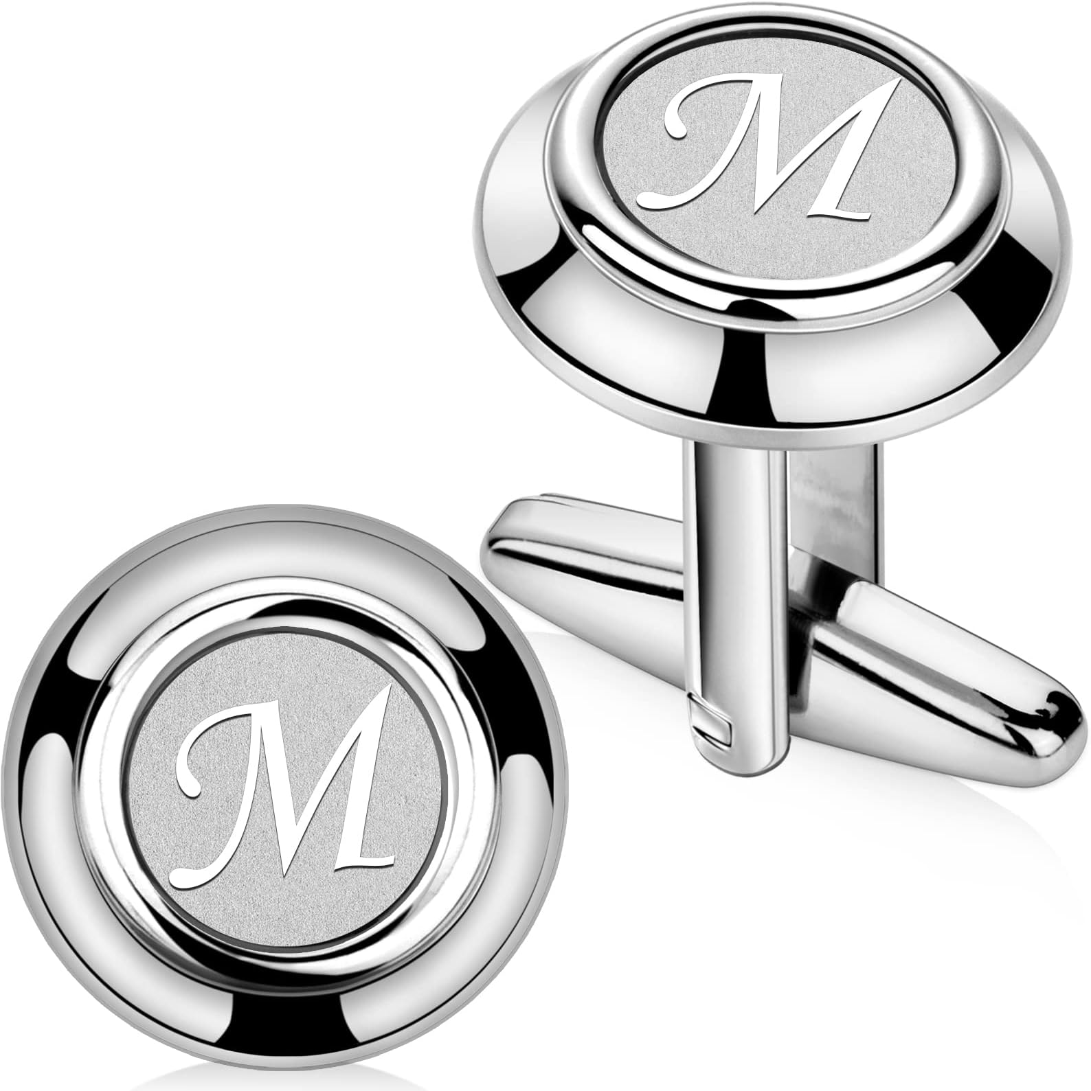 AMITER 26 Letters Tie Clip and Cufflinks for Men, Initial Tie Bar & Cuff Links Set Necktie Clip for Business, Wedding, Anniversary