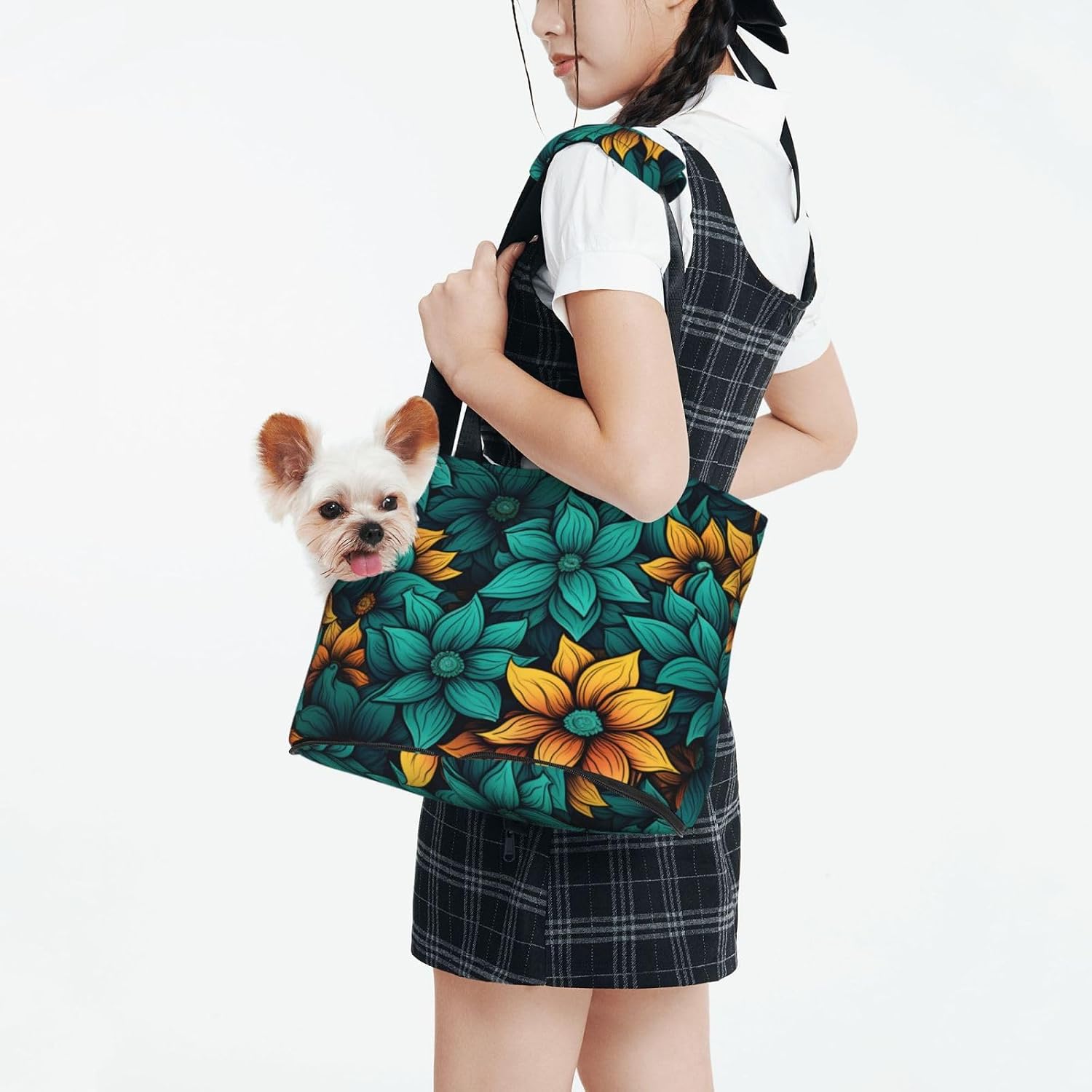Yellow and Blue Sunflowers Dog Purse Carrier,Pet Tote Bag, Bag for Small Dogs Cats Puppy
