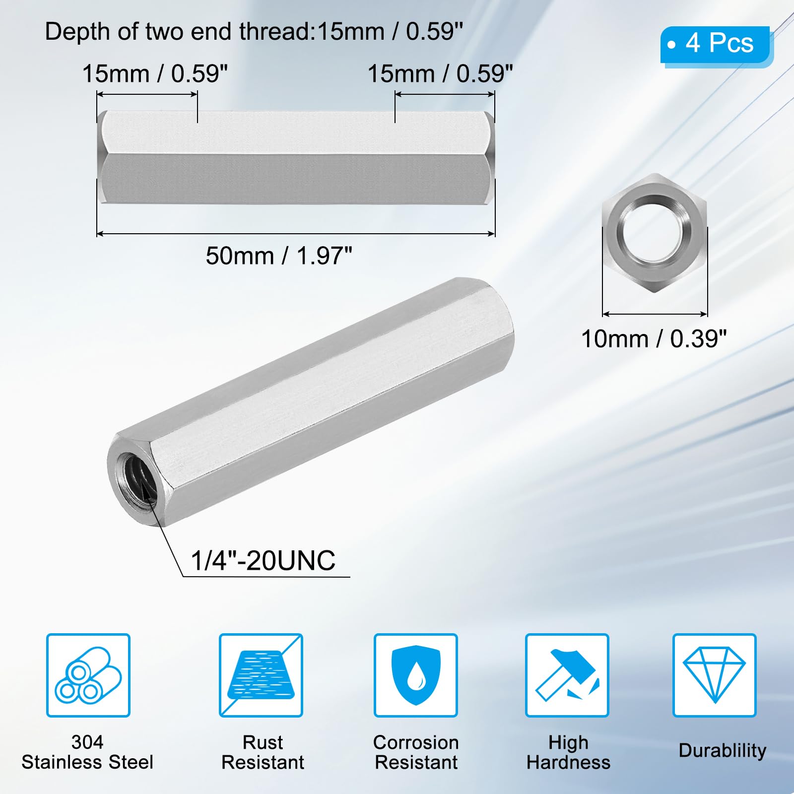 Stainless Steel Coupling Nuts - 4 Pcs 1/4-20 UNC -2 Stainless Steel Coupling Nuts - 4 Pcs 1/4-20 UNC -2