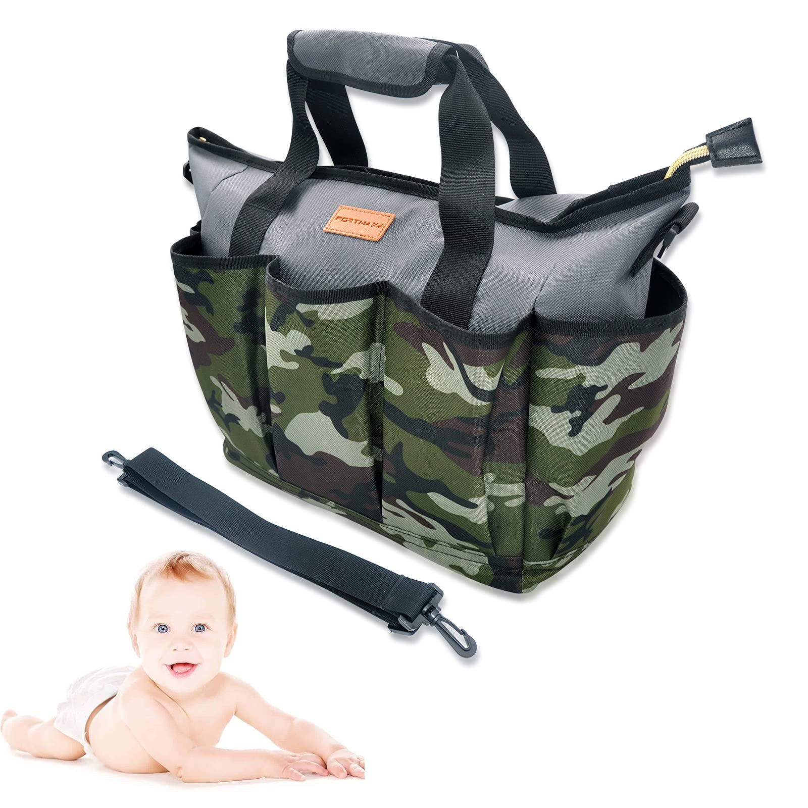 Portmaxi Diaper Bag Tote, Baby Tote Bag with Handy 8 Exterior Pockets, Multi-Function Waterproof Diaper Tote for Boys and Girls, Stylish and Durable Gift to New-Born Mom and Dad