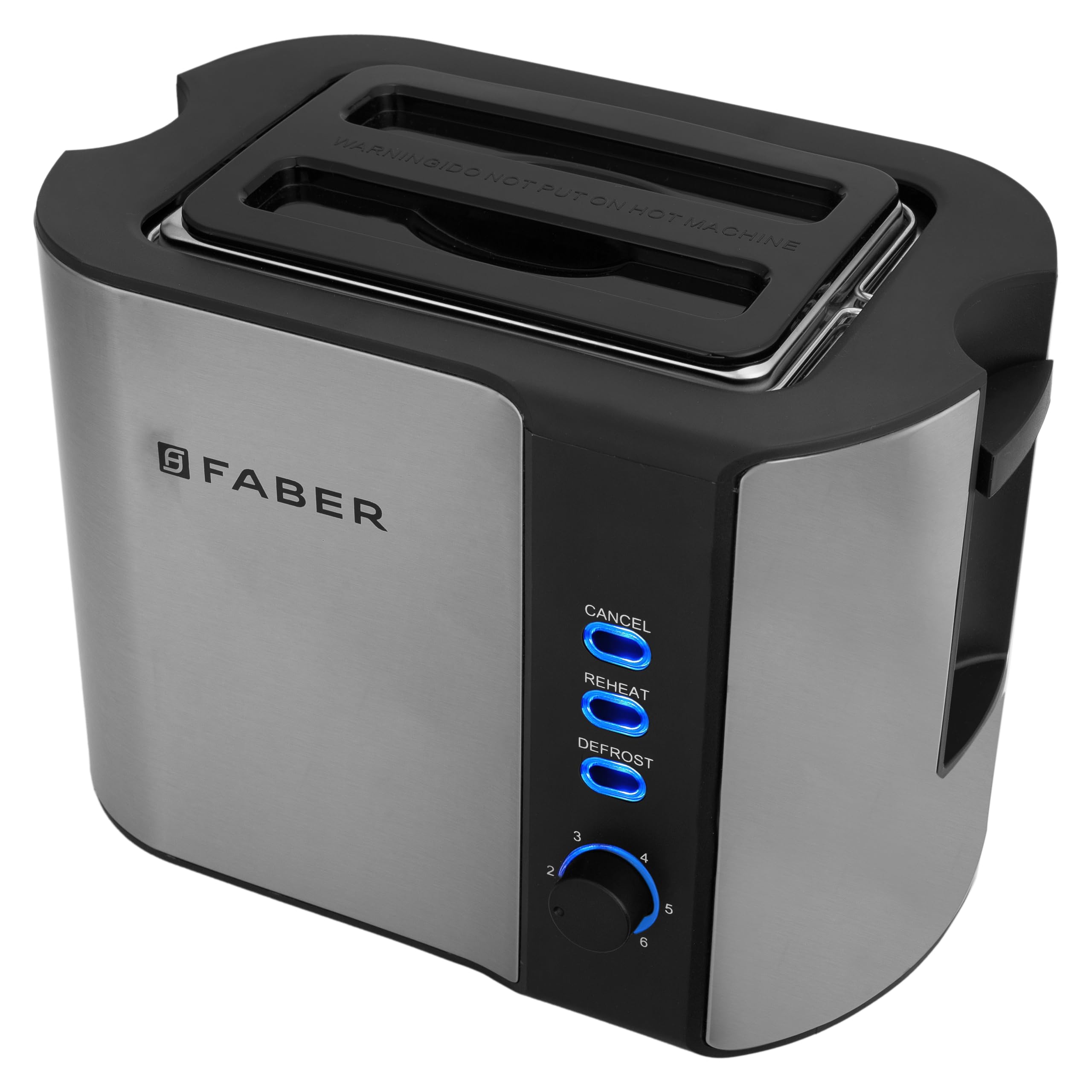 Faber 900 Watts 2 Slice Pop-up Toaster | Timer Function | Big Bread Toaster | Cool Touch Body | Auto cutoff | Dust Protection Top Lid | Crumb Tray| SS Finish | Black | FPUT PRIME X 900 SS-image-2