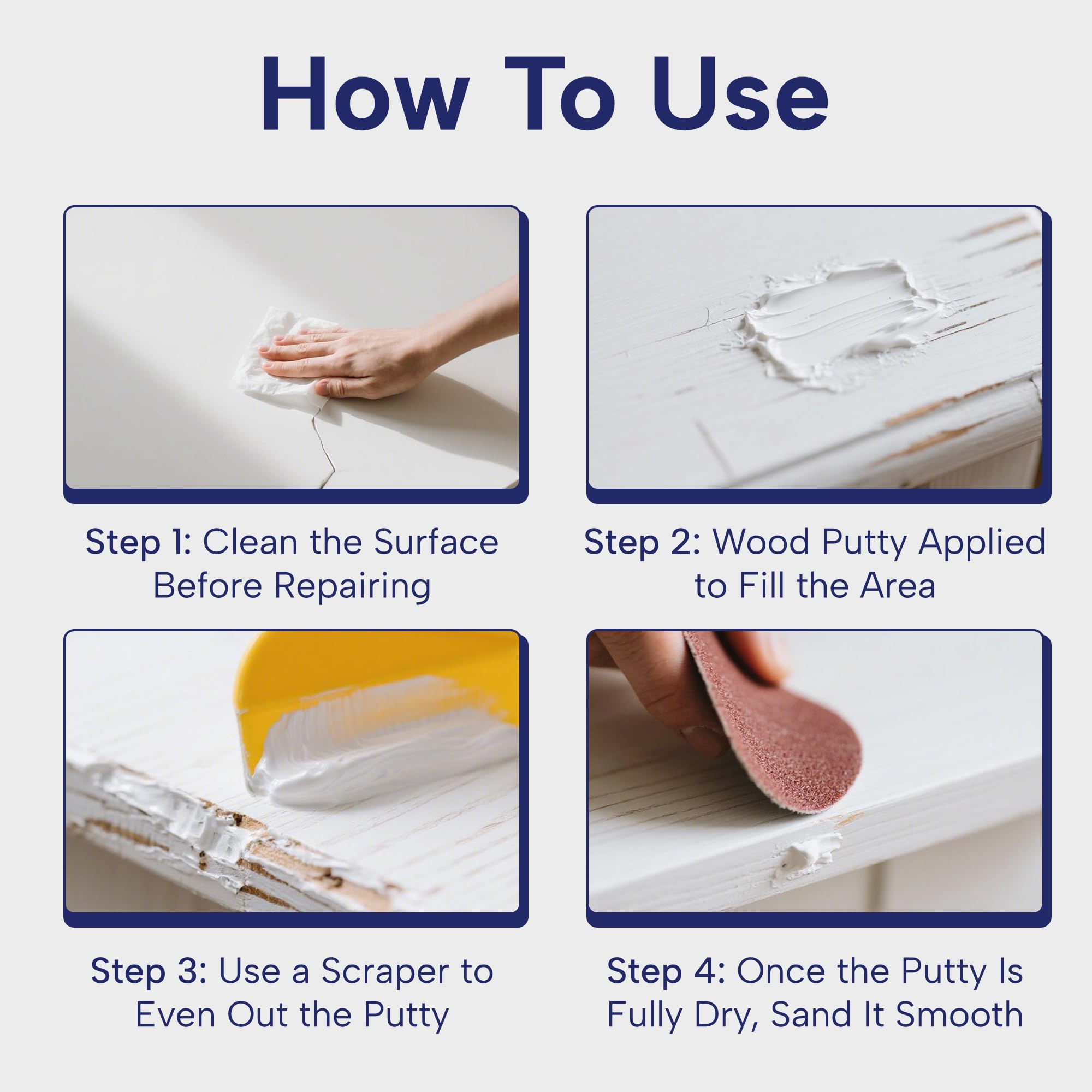 White Wood Filler Set, 330g Tube with 2 Spreaders & 2 Sandpapers - Image 3