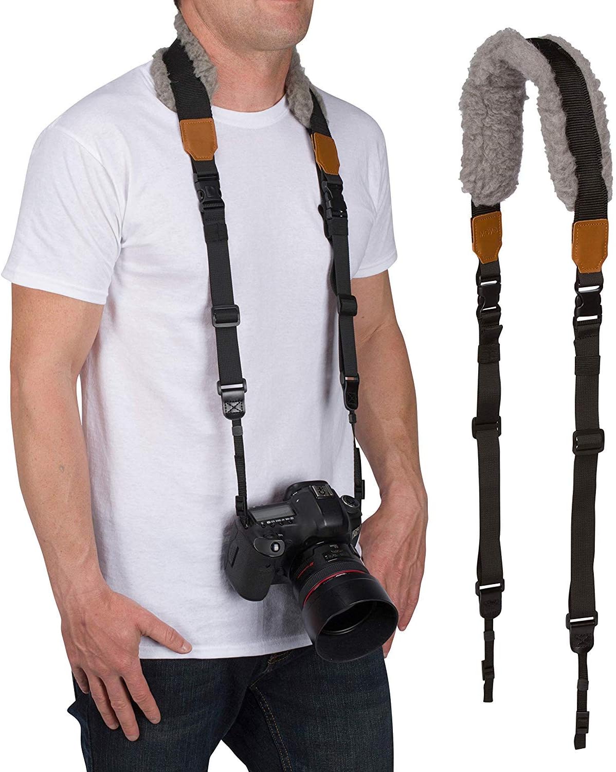 Movo MP-SS8 DSLR Camera Strap โ Quick Release Sheepskin Neck Sling Shoulder Harness, Wrist Strap for Binoculars and Cameras