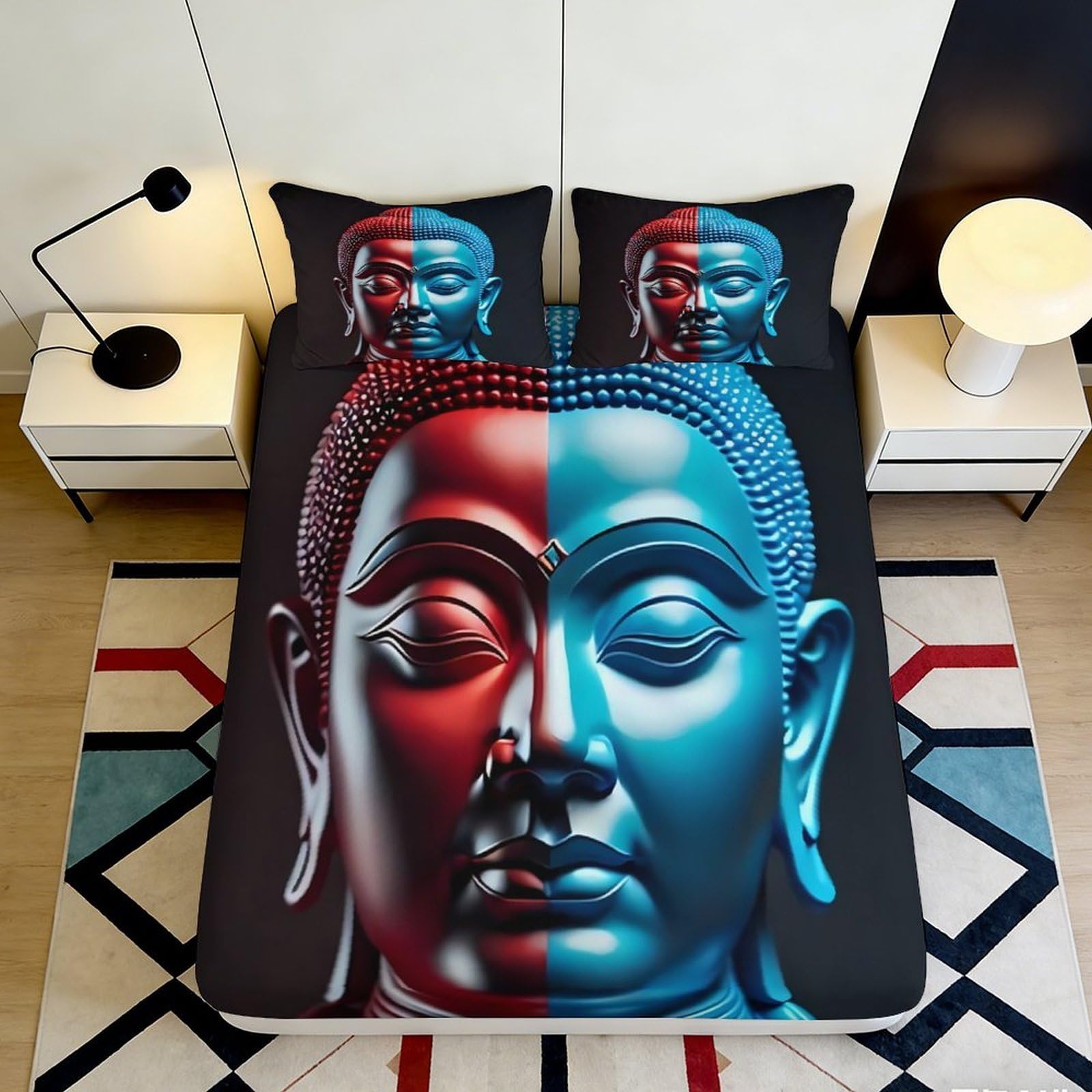 3D Printed soft touch Skull Fitted Sheet, Microfiber wrinkle resistant, Bed Cover for bedroom, home decor, guest room bedding, easy care, stylish accent, dustproof, black blue 160x200x25cm